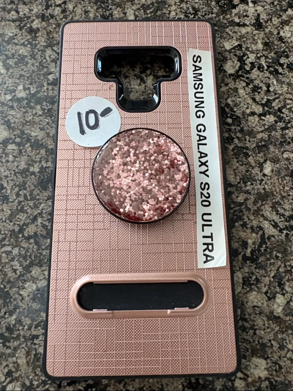 Samsung Galaxy S20 Ultra Rose Gold Glitter Case with PopSocket